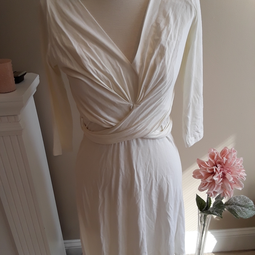 ONLINE LUXURY Cream Wrap Dress Tie Back Small
